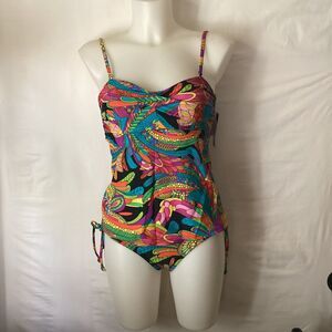 1829 NWT Bikini Bay Funky Feathers Twist Top Bandini w/Lowrider Bottoms